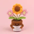 Hand-crocheted emotional support sunflower potted plant with an inspirational quote card - Sunflower & Double Puff Flower / Pink