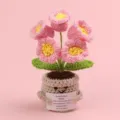 Handmade crochet emotional plant potted flower with encouraging message card - 5-Head Lily of the Valley / Medium Smile Pot (Beige) / Pink