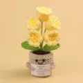Yellow handmade crochet emotional potted plant featuring a cute face and encouraging card - 5-Head Lily of the Valley / Medium Smile Pot (Beige) / Yellow
