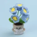 Handmade crochet blue flower emotional plant pot with motivational message card - 5-Head Lily of the Valley / Medium Smile Pot (Beige) / Blue