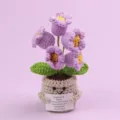 Handmade crochet emotional potted plant with a motivational English message card gift - 5-Head Lily of the Valley / Medium Smile Pot (Beige) / Purple