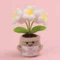 Hand-crocheted emotional support potted plant with encouraging quote card - 3-Headed Lily Of The Valley / Medium Smile Pot (Beige) / White