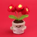 Handmade red crochet emotional plant potted gift with inspirational message card - 3-Headed Lily Of The Valley / Medium Smile Pot (Beige) / Red