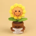 Handmade cute crochet sunflower potted plant with positive emotional support message card - 5-Circle Sunflower Smile Face / Yellow