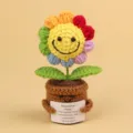 Handmade crocheted rainbow sunflower potted plant decoration with inspirational message card - Colorful 5-Circle Sunflower Smile Face / Multicolor