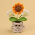 Handmade emotional support crochet sunflower potted plant with positive quote card - Sunflower + Double Puff Flowers / Medium Smile Pot (Beige) / White