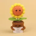 Handmade knitted sunflower emotional support plant ornament with motivational card - Reverse Crochet Brown Pot Sunflower Smile Face / Brown