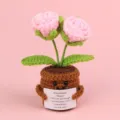 Handmade crochet pink rose potted plant ornament with an emotional support message card - 2-Head Bubble Rose / Pink