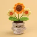 Handmade crochet sunflower potted plant with emotional support message card gift - Sunflower + Double Puff Flowers / Medium Smile Pot (Beige) / Yellow