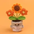 Cute hand-crocheted emotional sunflower potted plant with a motivational quote card - Sunflower + Double Puff Flowers / Medium Smile Pot (Beige) / Orange