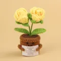 Hand-knitted yellow rose emotional plant crochet potted ornament for desktop gift decor - 2-Head Bubble Rose / Light Yellow