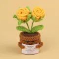 Handmade yellow crochet rose emotional plant ornament holding an encouraging message card - 2-Head Bubble Rose / Dark Yellow