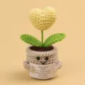 Handmade crochet emotional potted plant with yellow heart flower and message card - Heart / Medium Smile Pot (Beige) / Yellow