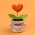 Handmade crochet emotional plant with heart flower and an encouraging support message - Heart / Medium Smile Pot (Beige) / Orange