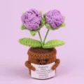 Handmade crochet purple flower potted plant with emotional support message card ornament - 2-Head Bubble Rose / Purple