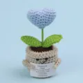 Cute handmade crochet emotional support plant with blue heart flower and positive quote card - Heart / Medium Smile Pot (Beige) / Blue