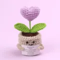 Cute handmade crochet emotional heart plant in pot with inspirational message card - Heart / Medium Smile Pot (Beige) / Purple