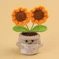 Hand-crocheted sunflower emotional support plant with an inspirational quote card gift - 2-Head Little Sun / Medium Smile Pot (Beige) / Orange Yellow