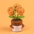 Cute handmade knitted orange rose potted plant with inspirational emotional sign - 3-Head Bubble Rose / Orange