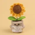 Handmade crochet emotional sunflower potted plant with motivational English quote card gift - 5-Circle Sunflower / Medium Smile Pot (Beige) / Yellow
