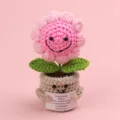 Handmade crochet emotional support flower in a pink pot with an inspirational card - Smiling Flower / Medium Smile Pot (Beige) / Pink