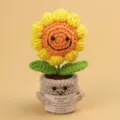 Handmade crochet sunflower emotional support plant pot with a motivational message card - Sunflower / Medium Smile Pot (Beige) / Yellow