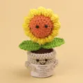 Hand-knitted crochet sunflower emotional plant decoration with inspirational message card - Sunflower / Medium Smile Pot (Beige) / Brown