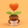 Cute handmade crochet heart-shaped potted plant decoration with emotional support card - Heart Shape / Medium Smile Pot (Brown) / Orange
