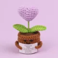 Handmade crochet emotional heart potted plant ornament with inspirational message card - Heart Shape / Medium Smile Pot (Brown) / Purple