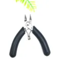 Detail view of stainless steel jewelry pliers with black handles for wire wrapping - Wire Cutter