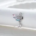 Zilveren zwaan kraakbeenpiercing met gekleurde stenen en een druppelvormige hanger - Zwaan Traan (Buitendraad Titanium Staaf Enkel) / Enkel Stuk