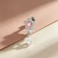 Silberner Stern-Knorpelstecker mit rosa Zirkon und Tropfenanhänger - Edelstahlstift Einzeln (A-1400) / Rosa (Extern Gewindeter Edelstahlstab Einzelstück)