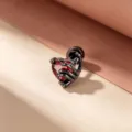 Pendiente gótico garra de hueso negra con cristal de corazón rojo para piercing - Estilo de Garra Izquierda (A1303) / 1 Pieza Barra de Acero Inoxidable
