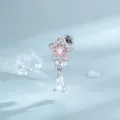 Silberner Stern-Ohrknorpelstecker mit rosa Zirkon und klarem Wassertropfen-Anhänger - Rosa (Titanstift Einzeln)