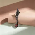 Gothic black angel wing ear stud with red crystal and titanium post for helix piercing - Left Wing - Stainless Steel Rod (A1465-4)