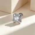 Square sugar cube cartilage stud earring with clear zircon inlay in silver finish - A1319-1# White (External Thread Stainless Steel Post Single Piece)