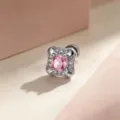 Elegant square pink zircon stud earring with durable titanium alloy piercing rod - A1319-2# Pink (External Thread Stainless Steel Post Single Piece)