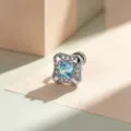Square light blue zircon stud earring with titanium alloy post for cartilage piercing. - A1319-3# Light Sea Blue (External Thread Stainless Steel Post Single Piece)