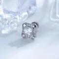 Elegant square clear zircon sugar cube stud earring with titanium bar in silver finish - A1319-1# White (External Thread Titanium Post Single Piece)