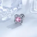Square pink zirconia earring stud with clear crystal halo and titanium alloy bar - A1319-2# Pink (External Thread Titanium Post Single Piece)