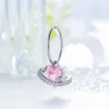 Elegant silver heart hoop earring with pink crystal orbital pendant for piercing - Pink (A1341-2#) / 8mm Inner Diameter