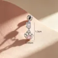 Piercing de pata de gato plateado con piedra de corazón rosa y medida de 1,3 cm - Poste de Acero Inoxydable Garra de Gato Rosa / Rosca Externa Pieza Única
