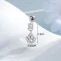 Elegant silver titanium cat paw cartilage piercing stud with heart crystal pendant - Titanium Post White Cat Paw / External Thread Single Piece