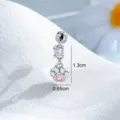 Silver cat paw cartilage stud earring with pink heart stone and clear cubic zirconia - Titanium Post Pink Cat Paw / External Thread Single Piece