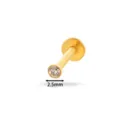 Gold titanium labret stud with a 2.5mm clear cubic zirconia gem for ear or lip piercing - Push-in Pin Flat Back Stud (T2501) / 2.5mm Drill Diameter / Gold