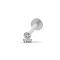 Premium G23 titanium labret stud featuring a 2.5mm clear gemstone for ear cartilage - Push-in Pin Flat Back Stud (T2501) / 2.5mm Drill Diameter / Silver
