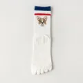 Calcetines de yoga de cinco dedos con bordado Corgi blanco y suela de silicona antideslizante. - Talla Única 34-40 / Perro Blanco