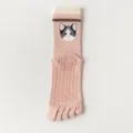 Calcetines de yoga rosas de algodón de cinco dedos con gato y suela de silicona antideslizante. - Talla Única 34-40 / Gato Rosa