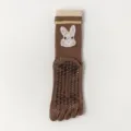 Calcetines de yoga marrones de algodón con diseño de conejo y puntos de silicona antideslizantes. - Talla Única 34-40 / Conejo Café