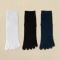 Bequeme einfarbige Zehensocken mittelhoch schwarz weiss dunkelblau warme Baumwollsocken - JK75 (Einheitsgröße 39-45) / JK75 Weiß + Schwarz + Marineblau